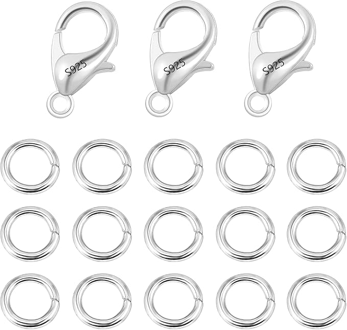 23Pcs 925 Sterling Silver Lobster Claw Clasps 10mm with Open Jump Rings Jewelry Making Set, Sterling Silver Jewelry Finding Supplies Small Lobster Clasps for Necklaces Bracelet Chains Connector