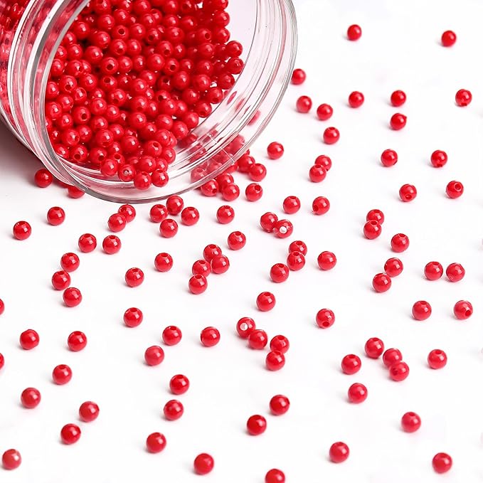 bonny boxx 2000pcs 4mm smooth red acrylic round beads, plastic resin bubblegum balls chunky gumball beads for necklace and bracelet making, crafting supplies
