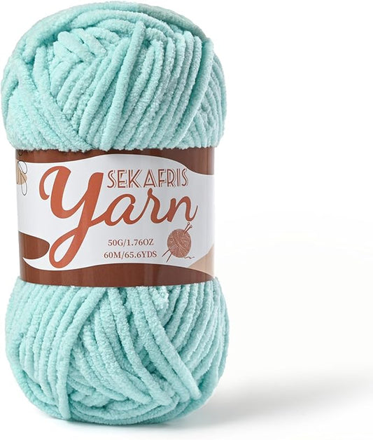 Fluffy Velvet Yarn for Crocheting，Baby Blanket Yarn for Crocheting Soft，50g(65.6yds) Amigurumi Yarns，Plush Chenille Crochet Yarns，Puzzle Yarn for Crochet Weaving Craft(Aqua Green)