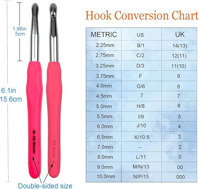 Mdoker Extra Long Crochet Hooks,Large Size N/P/15(10.0mm) Crochet Needles,Ergonomic Grip Soft Handles for Handmade DIY Crocheting,Perfect for Arthritic Hands