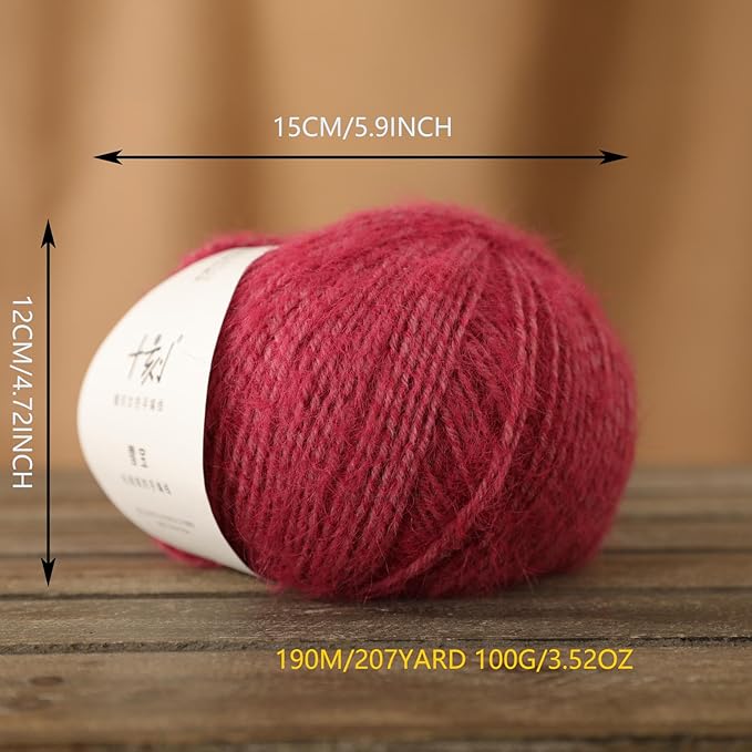 Snowbaby Wool Acrylic Blend Long Pile Yarn,(Worsted) Warm and Luxurious Fuzzy Yarn for Knitting and Crocheting DIY Hats Scarves Sweaters, 2 * 3.52oz/100g 207yds(24-Rose Red)