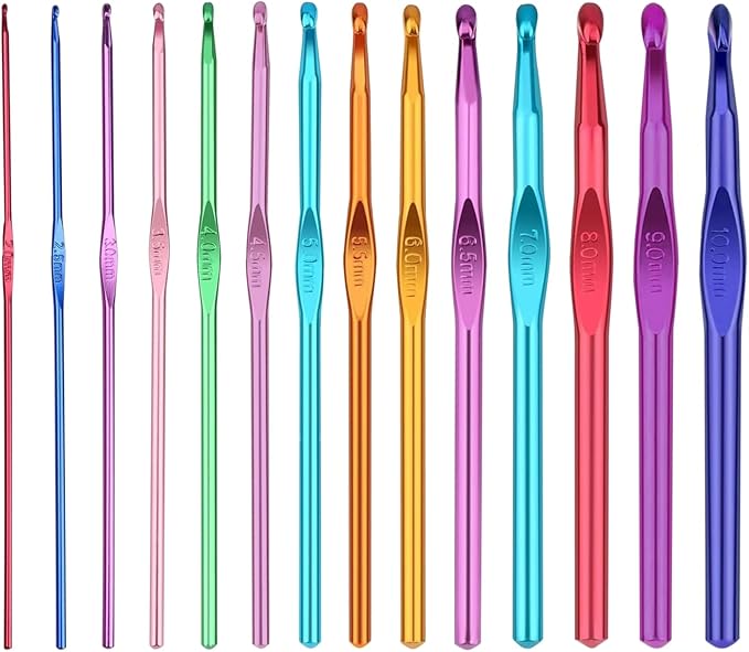 HEYLEAYAR 14PCS Aluminum Crochet Hooks Set,Crochet Handles Engraved Number Size 2MM-10MM,Crochet Needles for Knitting Craft Yarn Contribute to Beginners