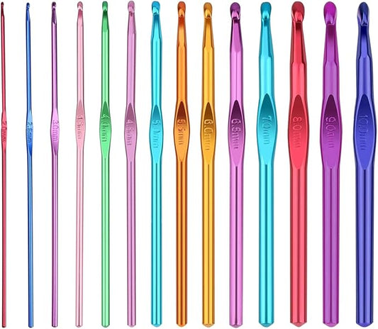 HEYLEAYAR 14PCS Aluminum Crochet Hooks Set,Crochet Handles Engraved Number Size 2MM-10MM,Crochet Needles for Knitting Craft Yarn Contribute to Beginners
