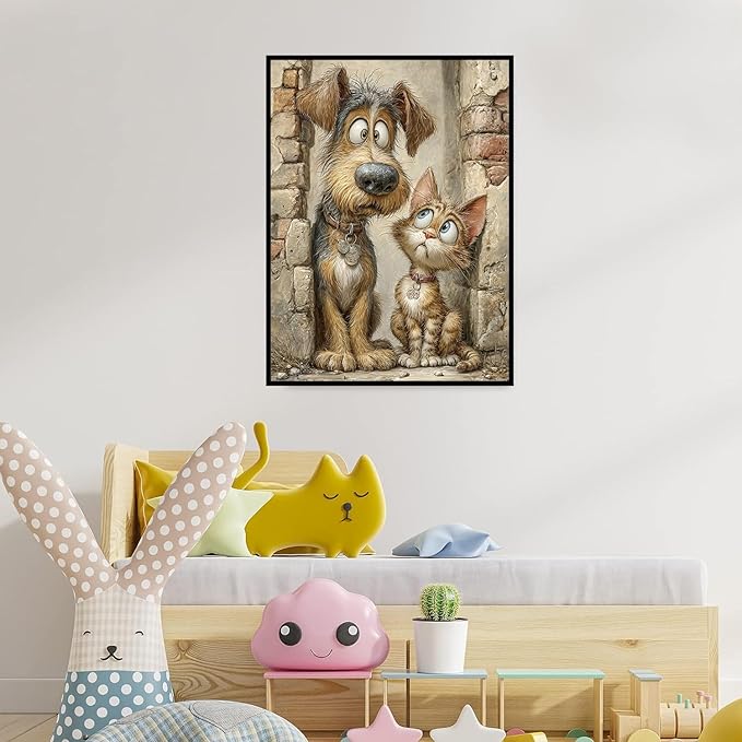 ijbnhd Diamond Art Kits for Adults,5D Dog and Cat Diamond Painting Kits for Adults Beginners, DIY Full Round Drill Animals Gem Arts Craft for Home Wall Decor 12 X 16Inch