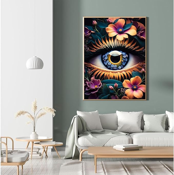 Meothan Eye Diamond Painting Kits for Adults Eyes Diamond Art Kits for Adult Beginners Full Round Drill Flower Diamond Art Painting Gem Art Kits for Home Wall Decor (16x12 inch)