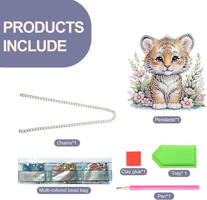 TDFERAN Diamond Painting Pendant Tiger Diamond Art Ornaments Animal Pendants Diamond Art Hanging Sign Onament Wall Hanging in Living Room Dorridor Diamant Art Decorations Ornaments Painting Signs