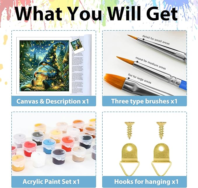 Gnome Paint by Numbers Kit for Adults Beginners, Adult Paint by Number Kits on Canvas Gnome, Painting by Number DIY Crafts Acrylic for Gift Home Decor 16x16 in