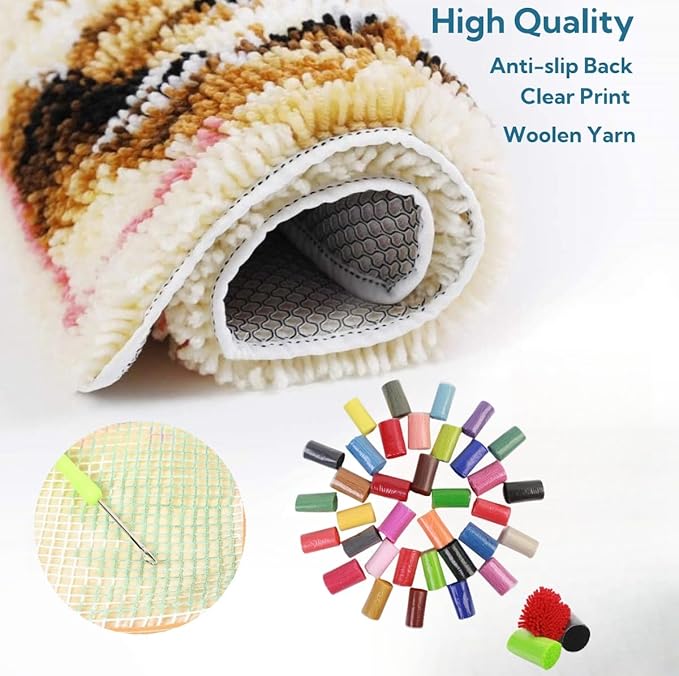 Generic Cartoon Cute Bear Latch Hook Rug Kit for Beginners Easy Little Mat with Printed Canvas DIY Hook Making Crochet Yarn Craft Tapestry for Decoration and Gift 12x12inch, As Main Picture