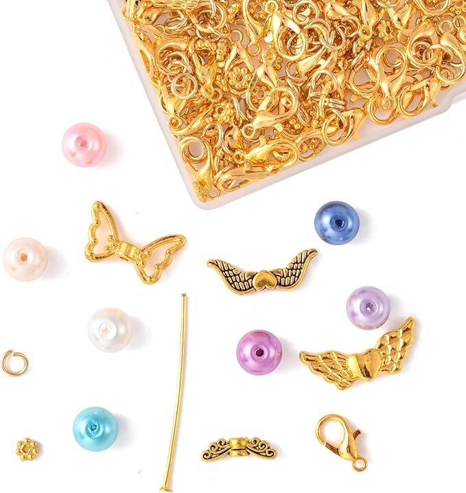 418Pcs Angel Jewelry Making Kit, DIY Pendants Charms Making Kits, Silver Colorful Beads Jump Ring Head Pins Findings for Bracelets Necklaces Earrings Crafting