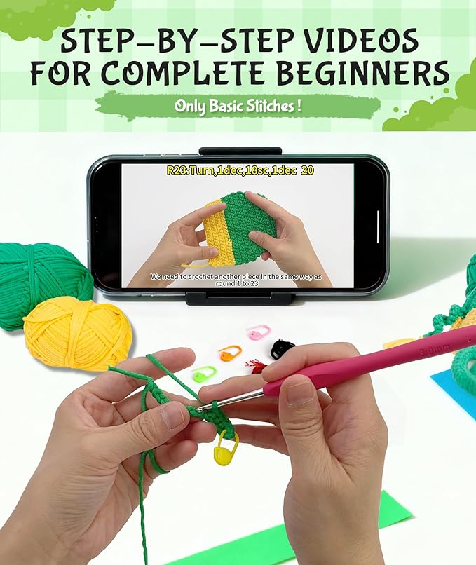 Totiro Crochet Kit for Beginners, Long-Legged Frog Amigurumi Starter Kit, Easy DIY Craft Set with Step-by-Step Video Tutorials, Animal Crochet Pattern Learning Kit for Teens Adults Birthday Gift