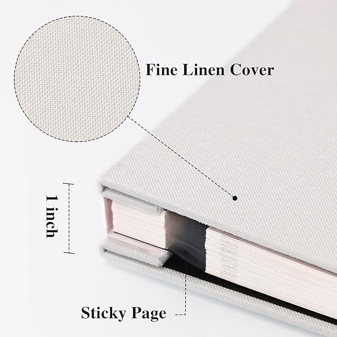 Vienrose Large Photo Album Self Adhesive for 4x6 8x10 10x12 Pictures Linen Scrapbook Album DIY 40 Blank Pages with A Metallic Pen
