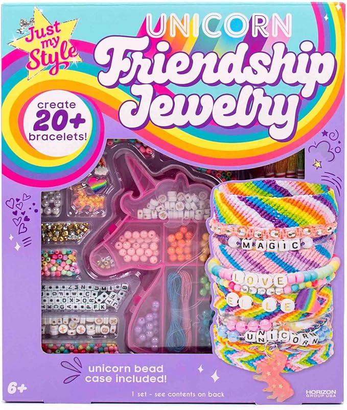 Horizon Group USA Unicorn Friendship Bracelets Create 20+ Bracelets, Kit Includes 1300+ Beads ABC, Metallic Beads Unicorn Storage Case & More