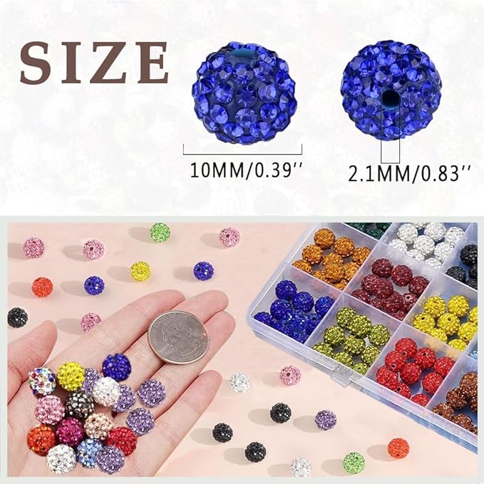 508pcs Rhinestone Handcrafted Beads, Including 264pcs Disco Ball Clay Rhinestone and 120pcs Spacer Beads Necklace Jewelry Making,DIY Shambhala Disco (10mm Multicolor)
