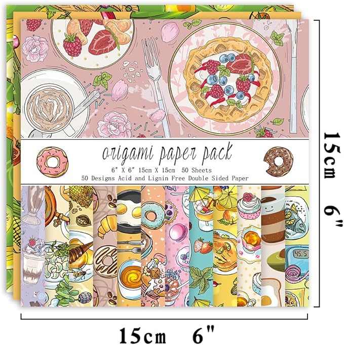 Origami Paper Kit 50 Sheets 70GSM 6 Inch Square Double Sided Color 50 Vivid Japanese Washi Chiyo Colors for Hand Crafts Origami Paper Arts Creativity.Dessert