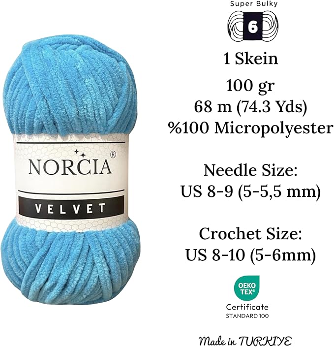 Soft Velvet Yarn Chenille Yarn for Crocheting Super Bulky 3x100g (3x74.3 yds) Baby Blanket Yarn for Knitting Amigurumi Yarn for Crochet Weaving Craft (Turquoise, 3 Skeins)