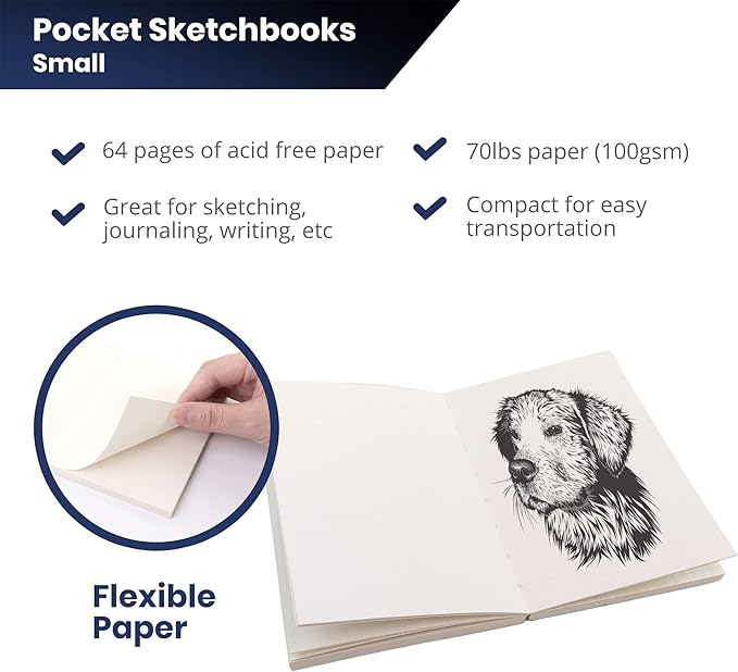 LayFlat Sketchbook - 3.75 x 5.3 Inches - Feathers Blank Note Book, 64 Sheets, Thick 100gsm Paper, for Drawing, Sketching, and journaling