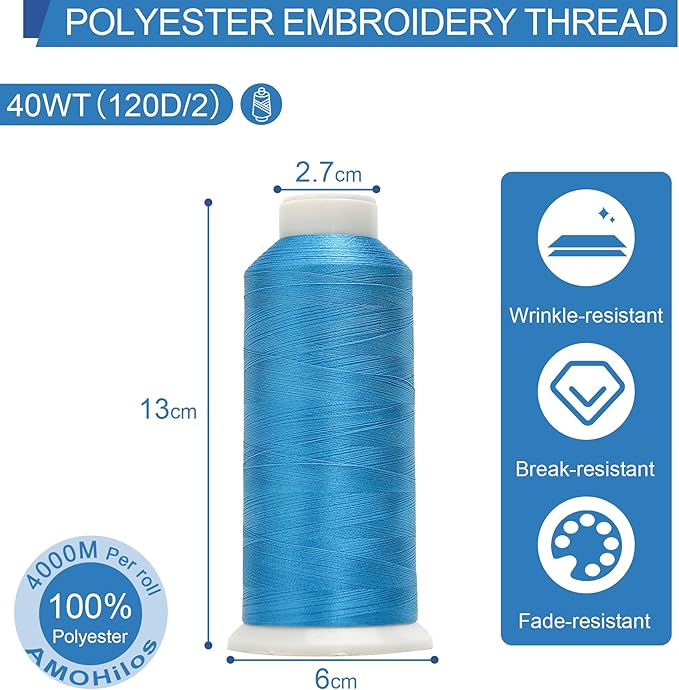 High Tenacity Polyester Embroidery Machine Thread 40WT(120D/2) 4000M Per Spool for Commercial and Domestic Embroidery Machine (Peacock Blue-1977)