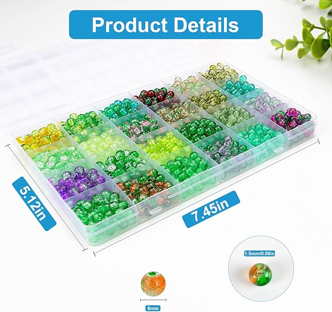 XSEINO About 1200pcs 6mm Crack Glass Beads Bracelet Making Kit,24 Style Crack Mystic Green Series Colorful Crystal Beads for Jewelry Bracelet Making,DIY Crafts,Friendship Bracelets