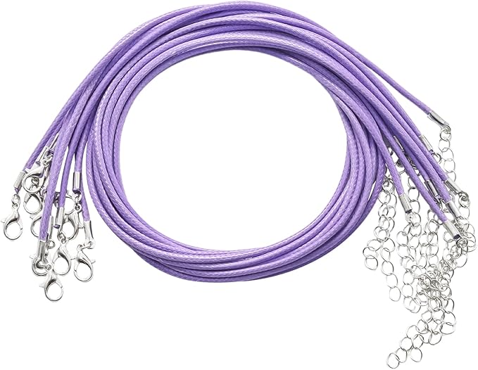 10 Pcs 2.0mm Leather Necklace Cords with Clasp,Waxed Cords,Necklace Ropes for Pendants and Jewelry Making(Light Purple)
