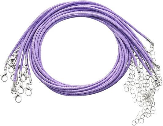 10 Pcs 2.0mm Leather Necklace Cords with Clasp,Waxed Cords,Necklace Ropes for Pendants and Jewelry Making(Light Purple)