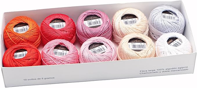 Size 8 Double Mercerized Egyptian Long Staple Cotton Pearl Thread Ball 5 Grams Rainbow Color Embroidery Thread 10 Colors per Box for Crochet Hardanger Cross Stitch Hand Embroidery (Set I)