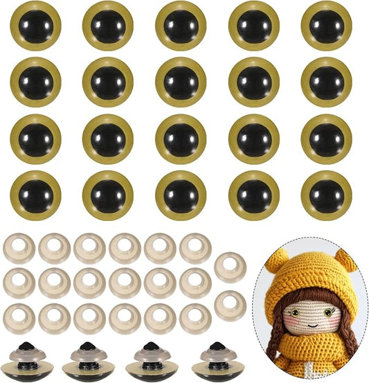 PATIKIL 20mm Safety Eyes, 20Pcs Realistic Doll Crocheting Safety Eyes with Washers for Decor Crochet Accessories Dolls Craft Halloween, Gold Tone
