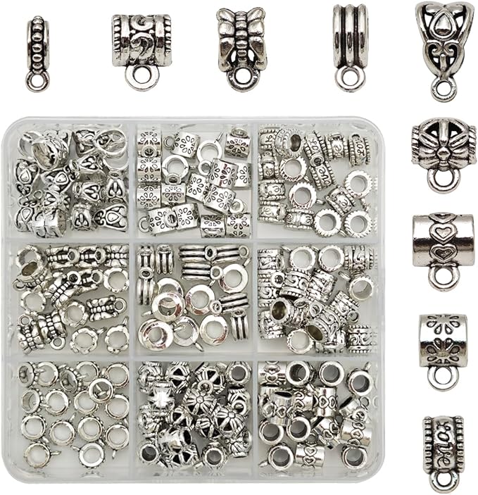INSPIRELLE 144 Pieces Antique Silver Bails Metal Alloy Bail Bead for Bracelet Necklace Earring Jewelry Making