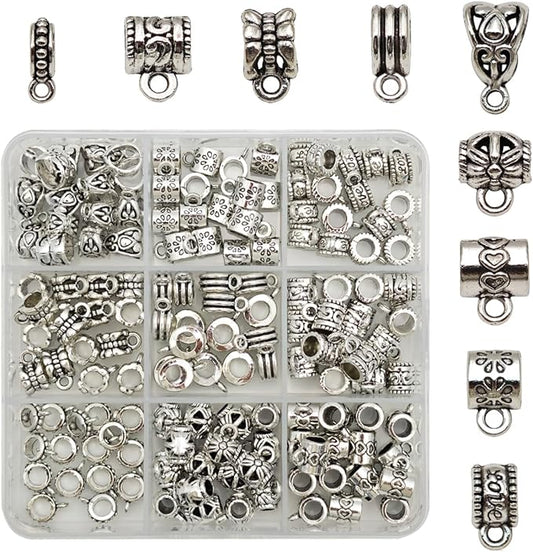 INSPIRELLE 144 Pieces Antique Silver Bails Metal Alloy Bail Bead for Bracelet Necklace Earring Jewelry Making