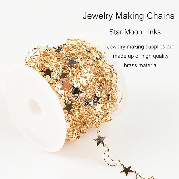 Jabogrii 5 Meters Star Moon Jewelry Making Chains Gold Plated Brass DIY Jewelry Making Supplies Necklace Bracelet Craft Chain Roll for Jewelry Making