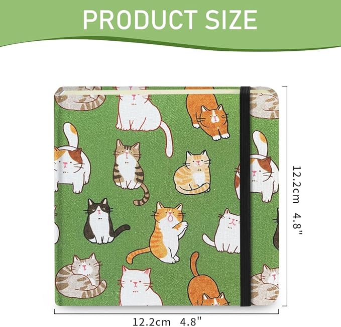 Mifuner Small Square 4.8x4.8 80gsm Mini Notebooks Blank Pages Sketchbooks Travel Journal Pocket Hardcover Paint Writing Notebook Blank Diary Memo Planner Sketchbook Fabric Cover, Cat