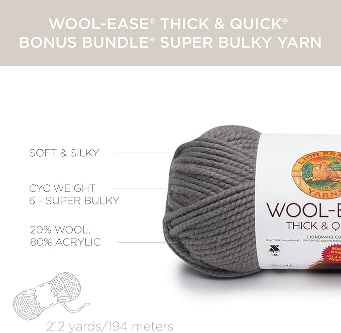 (3 Pack) Lion Brand Yarn Wool-Ease Thick & Quick Bonus Bundle Bulky Yarn, Seaglass