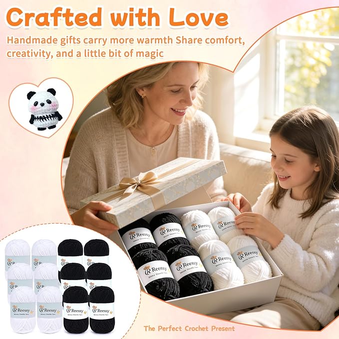 Skinny Chenille Yarn Pack - 12 Skeins (6 White + 6 Black, 1.76oz/50g Each, Total 1,896yd) – Fine Weight Matte Chenille Yarn for Crocheting – Soft CYC#2 for Baby Iteams, Plush Toys & Home Décor