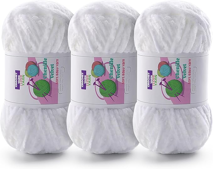 3 Skeins Velvet Chunky Yarn, Chenille Yarn for Crocheting and Hand Knitting, Blanket Yarns for Making Scarves and Knitting Projects - Amigurumi Crochet Yarn (3×3.5oz, 3×87.5yds)