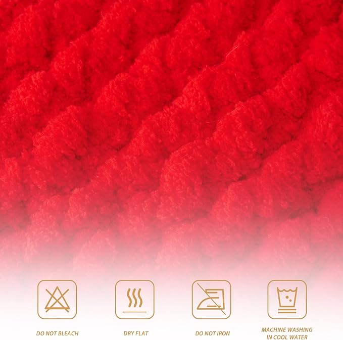 Chunky Chenille Yarn for Crocheting/Arm Knitting, Super Soft Jumbo Knit Blanket Yarn Red 2 Pack (32 yds, 8.5 oz Each Pack)