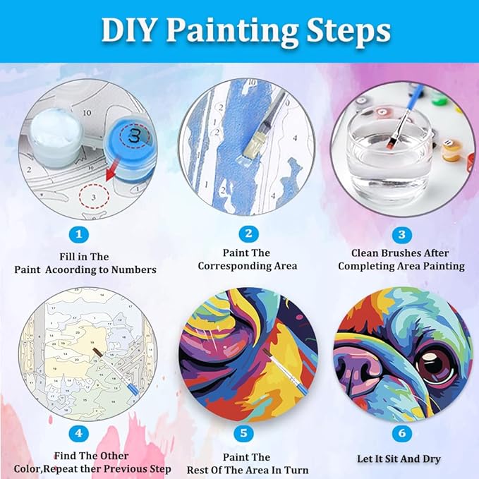 Artunion Colorful French Bulldog Paint by Numbers for Adults, Dog Animal Paint by Number Kits, DIY Oil Painting Paint by Number Kits on Canvas Arts Craft for Home Wall Decor 16x20 Inch