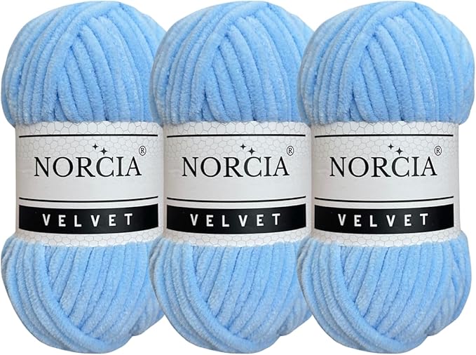 Soft Velvet Yarn Chenille Yarn for Crocheting Baby Blanket Yarn for Knitting Amigurumi Yarn for Crochet Weaving Craft (Baby Blue, 3 Skeins)