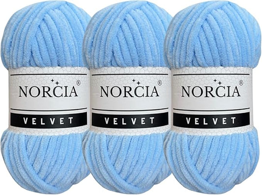 Soft Velvet Yarn Chenille Yarn for Crocheting Baby Blanket Yarn for Knitting Amigurumi Yarn for Crochet Weaving Craft (Baby Blue, 3 Skeins)