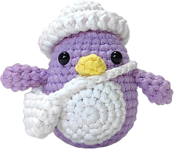 Wadukud Purple Penguin Crochet Kit for Beginners, DIY Crochet Animal Kit for Adults, Crochet Starter Kit with Step-by-Step Video Tutorials, Easter Basket Stuffers Easter Craft Gifts for Girl Kids