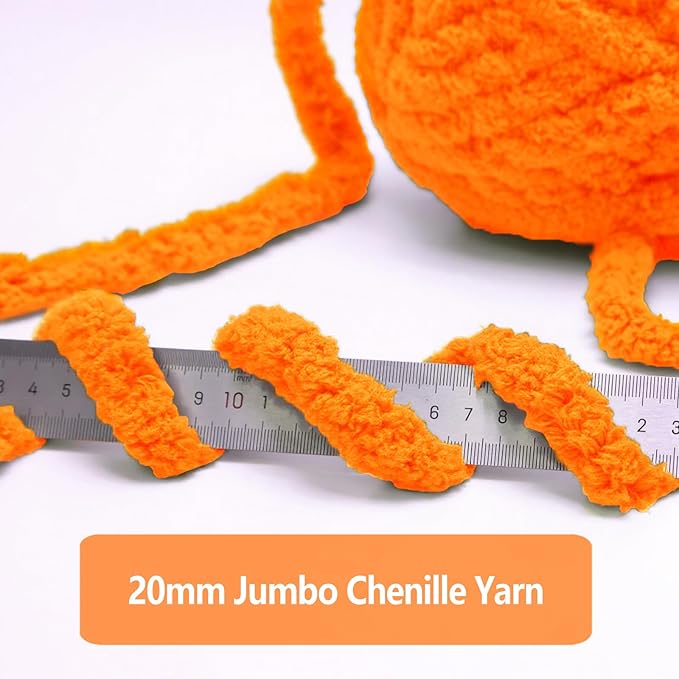 8 Pack Orange Chunky Yarn for Hand Knitting, Chunky Chenille Yarn, Jumbo Big Thick Chunky Yarns for Crocheting, Super Bulky Chunky Knit Blanket Yarns (27.9 yds,7.97 oz Each Skein)