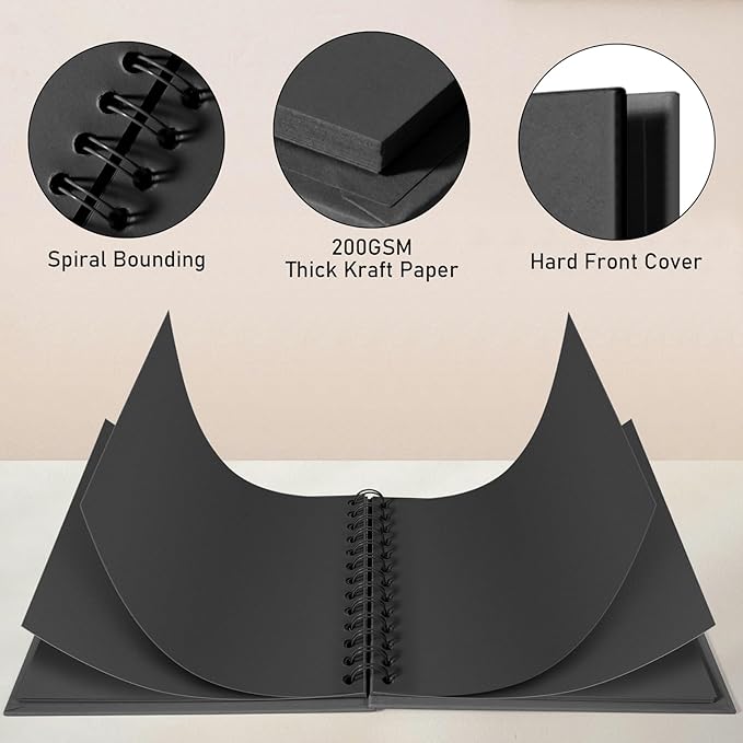 GOTIDEAL 8 x 8 Inch Scrapbook Album with Metallic Marker,40 Pages Kraft Paper Photo Albums for Wedding&Anniversary,Family DIY Scrap Books with Scrapbooking Stickers Corners(Black)