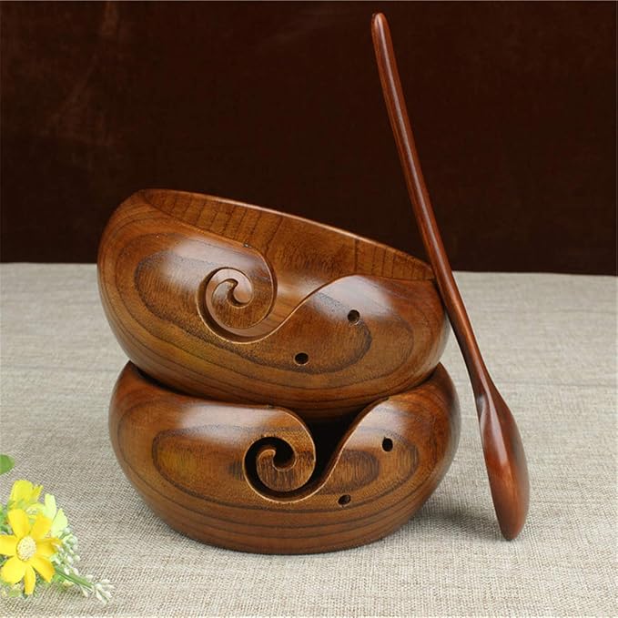 Wooden Yarn Bowl Largest, 1 PCS Premium Knitting Storage Accessories & Supplies, Yarn Holder for Knitting and Crochet Yarn Winder, Handcrafted Yarn Ball Bowl Brown Box #04