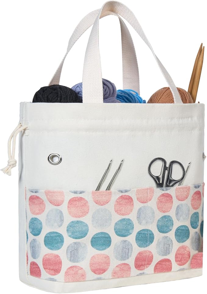 TOGETRUE Yarn Bag, Knitting Crochet Tote Bag, Yarn Storage Bags Organizer, Crochet bags for Crocheting Project, Store Skein Ball, Short Knitting Needle (Medium, Point Shape)