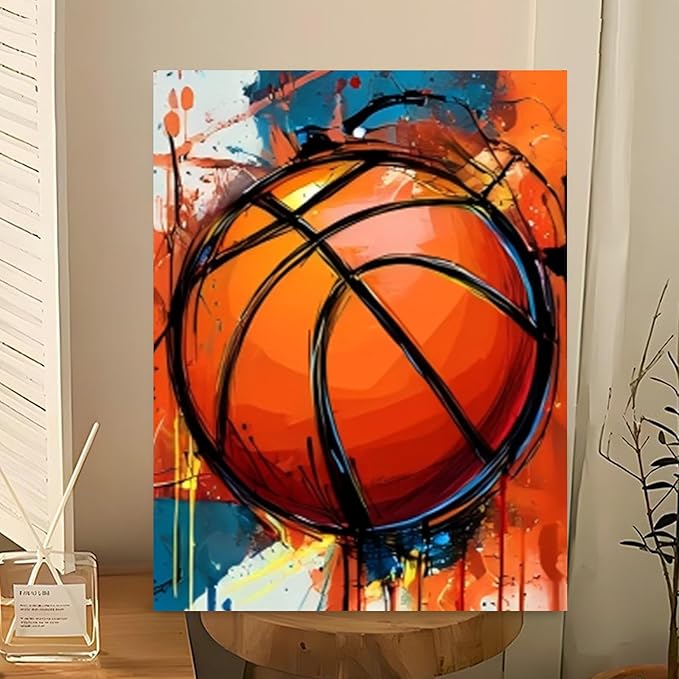 Reivworl Paint by Numbers Kit for Kids - with Frame and Easel, Basketball Paint by Number Kids Age 6-8-12 Boys Girls, Paint by Numbers for Gifts and Decor (9.5X12Inch)