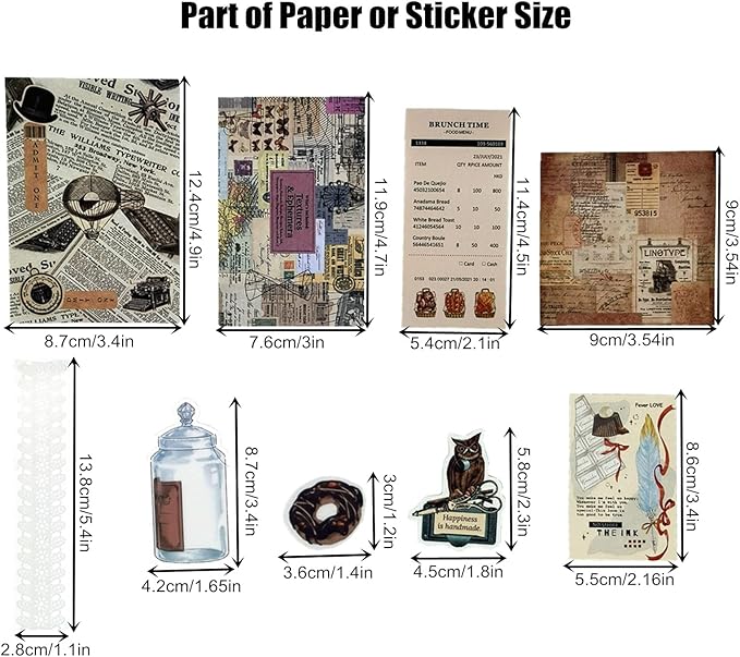 Esweny 260PCS Vintage Journaling Scrapbooking Supplies Scrapbook Sticker Paper Ephemera Pack for Junk Journal Planners Collage Craft Notebooks Album (Coffee and Bread)