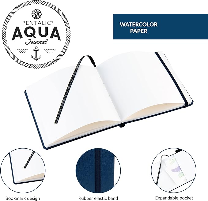 Pentalic 5.5" x 5.5" Aqua Journal, Watercolor, 48 Pages, Blue