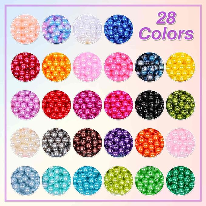 Audab 2240Pcs Pearl Beads for Jewelry Making 28 Colors, Colored Pearl Beads for Bracelets Making, 6mm Shiny Beads Small Round Pearl Bracelet Beads for Crafts, Jewelry Making and for Bracelets Making