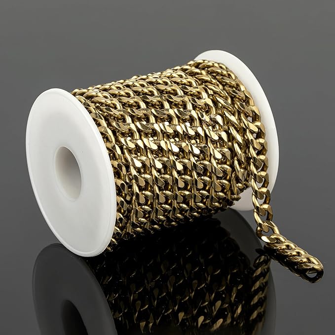 YOUBEIYEE 16.4 Feet Cuban Link Chain for Men Necklace DIY Strong Bronze Plating Aluminum Jewelry Chains Rapper Bracelet DIY Chains Bulk