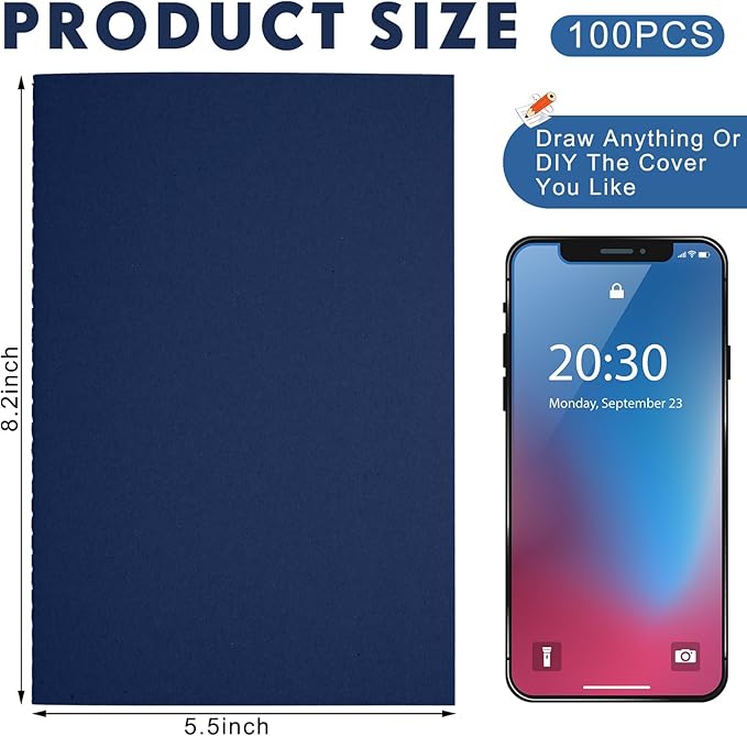 mimorou 100 pcs journals notebooks bulk - kraft softcover a5 small notebooks 5.5 inch x 8.3 inch notepads with 60 page 30 sheet for writing sketch travel office supplies(navy,unlined)