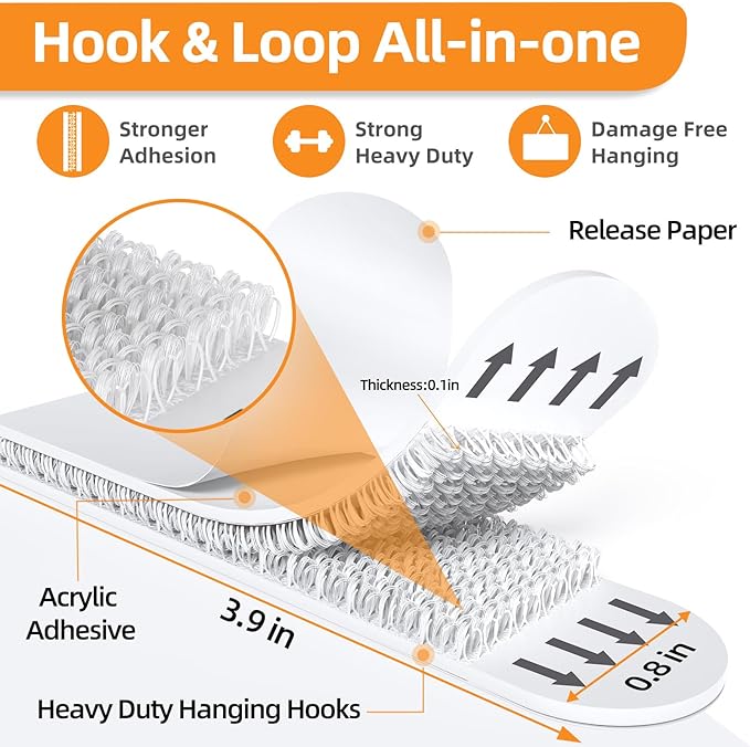 XL Picture Hanging Strips Heavy Duty, 40 Strips Damage Free Removal Picture Hangers for Wall, Sticky Hook & Loop Adhesive Strips for Poster/Picture/Home/Office, 20 Pairs/X-Large, White