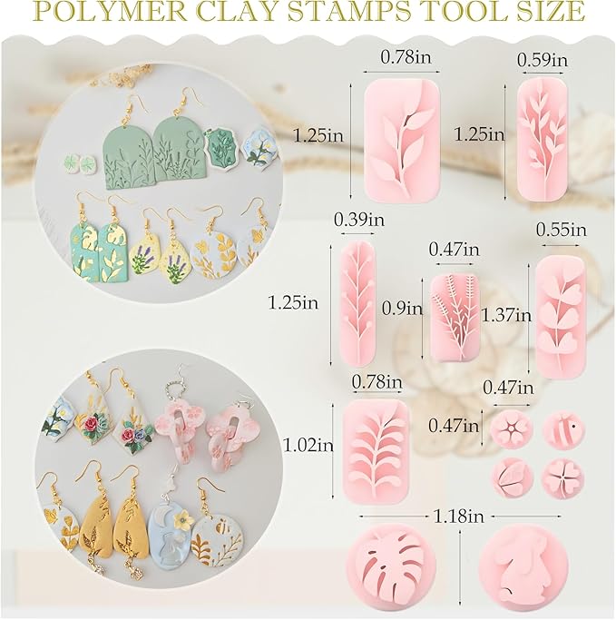 Jopgeey Polymer Clay Stamps Tool Set for Adults - 3D Print 12 Shapes of Plant & Animal, Work with Polymer Clay Cutter, Spring Cutter Stamps for Jewelry Pieces Making, Earrings and Necklace Pendants